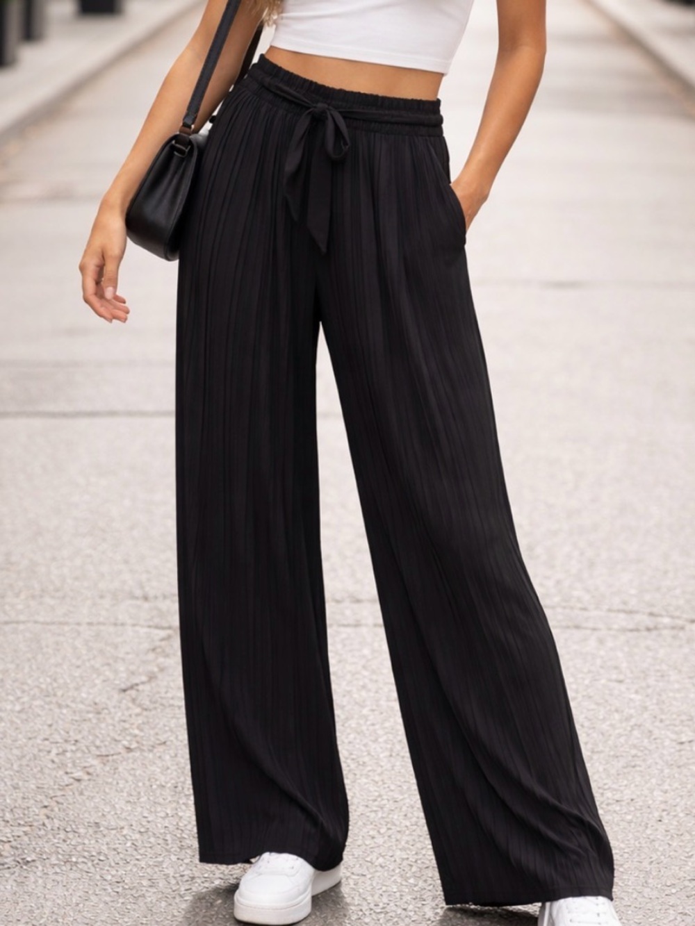 New Mix Wide Leg Tie-Waist Pants